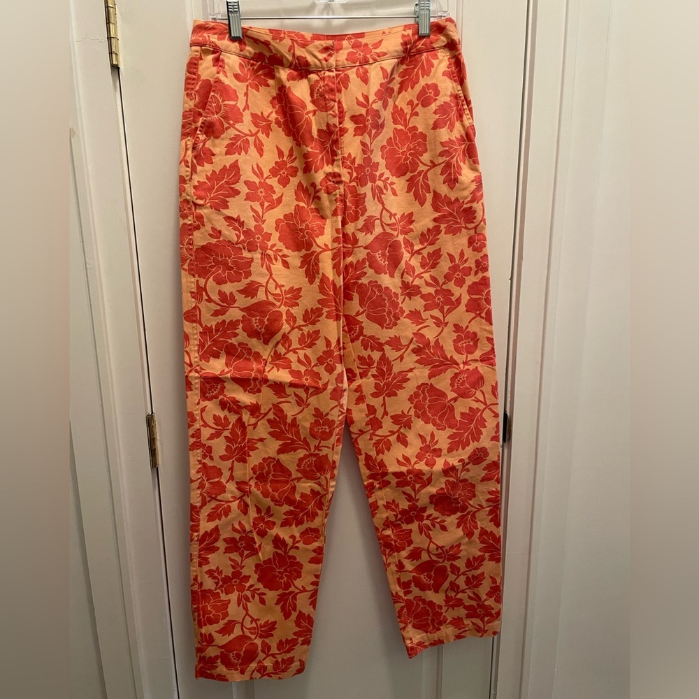 Super Fun Vintage Casual Corner Coral Floral High Rise Pants/Trousers